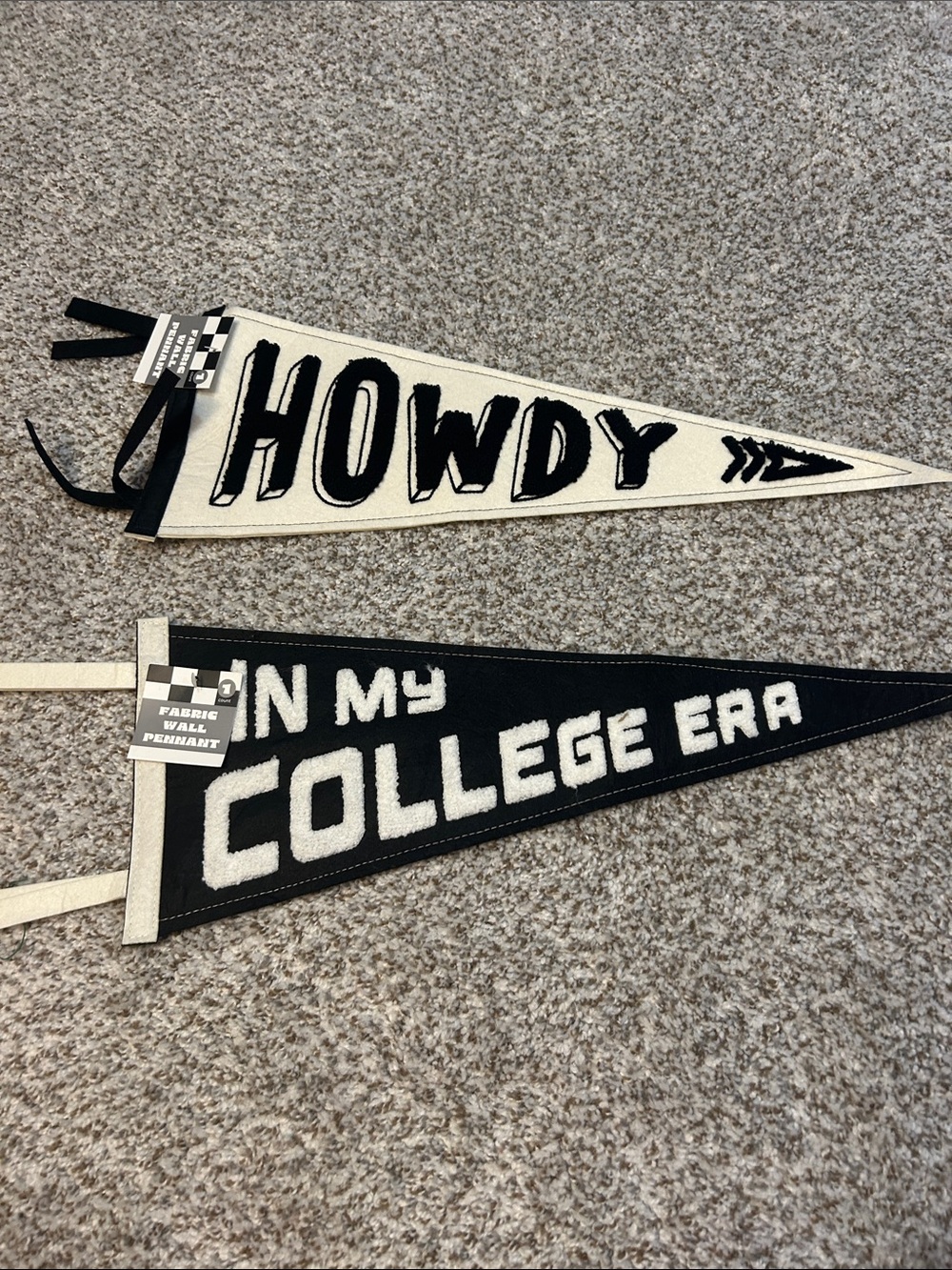 Howdy + In My College Era Black & Cream Pennants - Set of 2